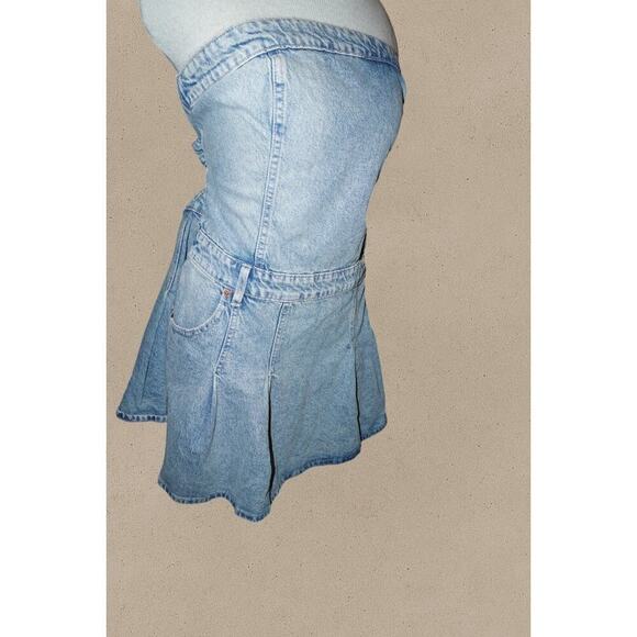 ZARA TRF Strapless Pleated Denim Mini Dress XL NWT | Y2K Corset Tube Style - Picture 14 of 14